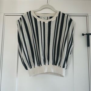 Black and White Striped Crew Neck Sweater